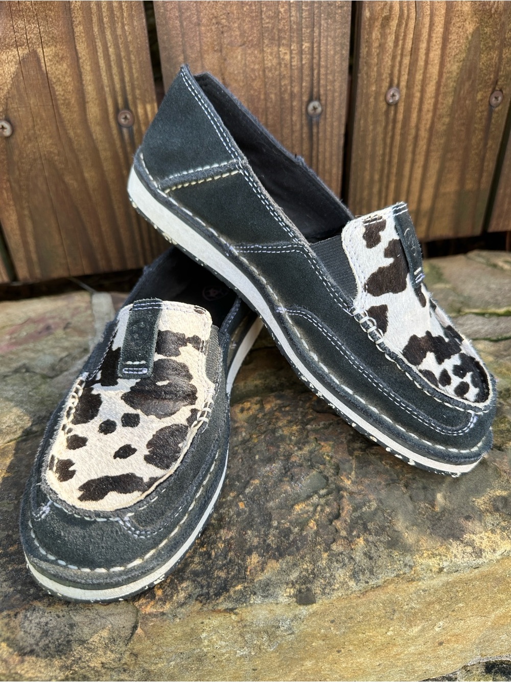 Ariat Black and White Cowhide Slip-On Loafers